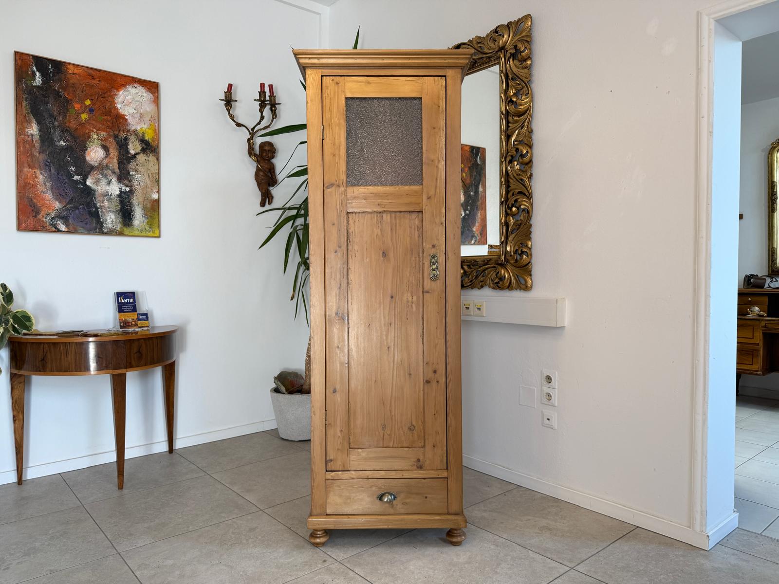 Bäuerlicher 1 türiger Bauernschrank Jugendstil Naturholzschrank Antik G2199