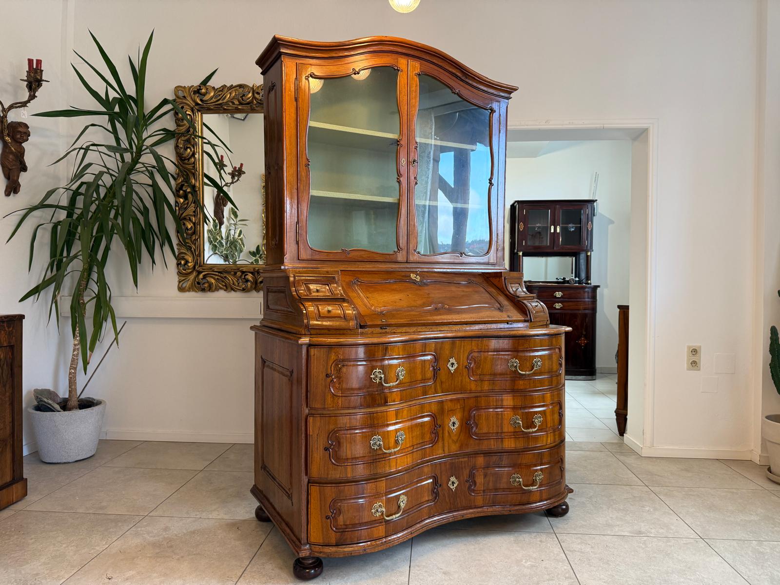 SALE Originale Aufsatzvitrine Aufsatzkommode Vitrine Antiquität Nussholz  D1146