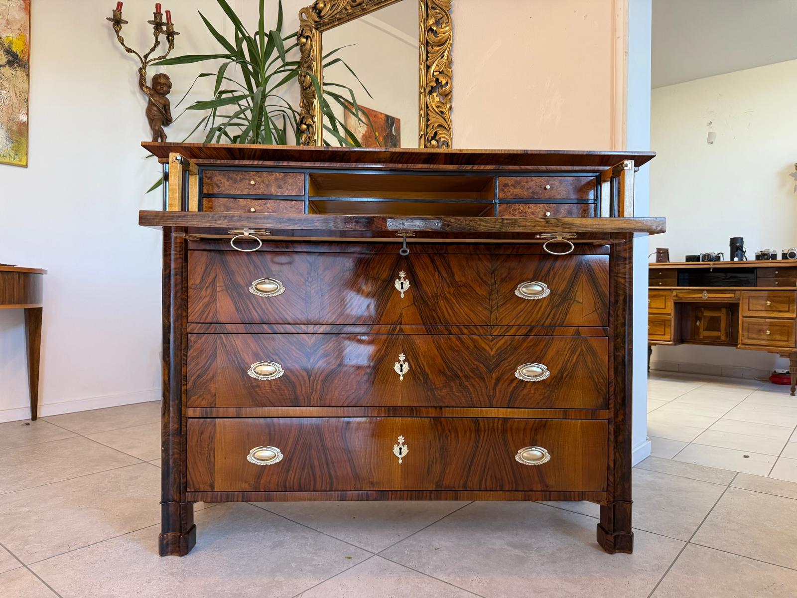 SALE Restaurierte Biedermeier Schreibkommode Nussholz Antiquität Antikmöbel G2159