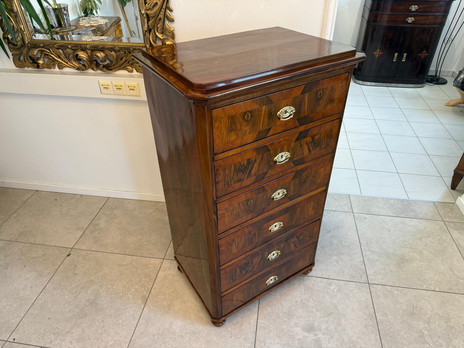 Biedermeier Wochenkommode Nussholz Restauriert Antiquität D2684