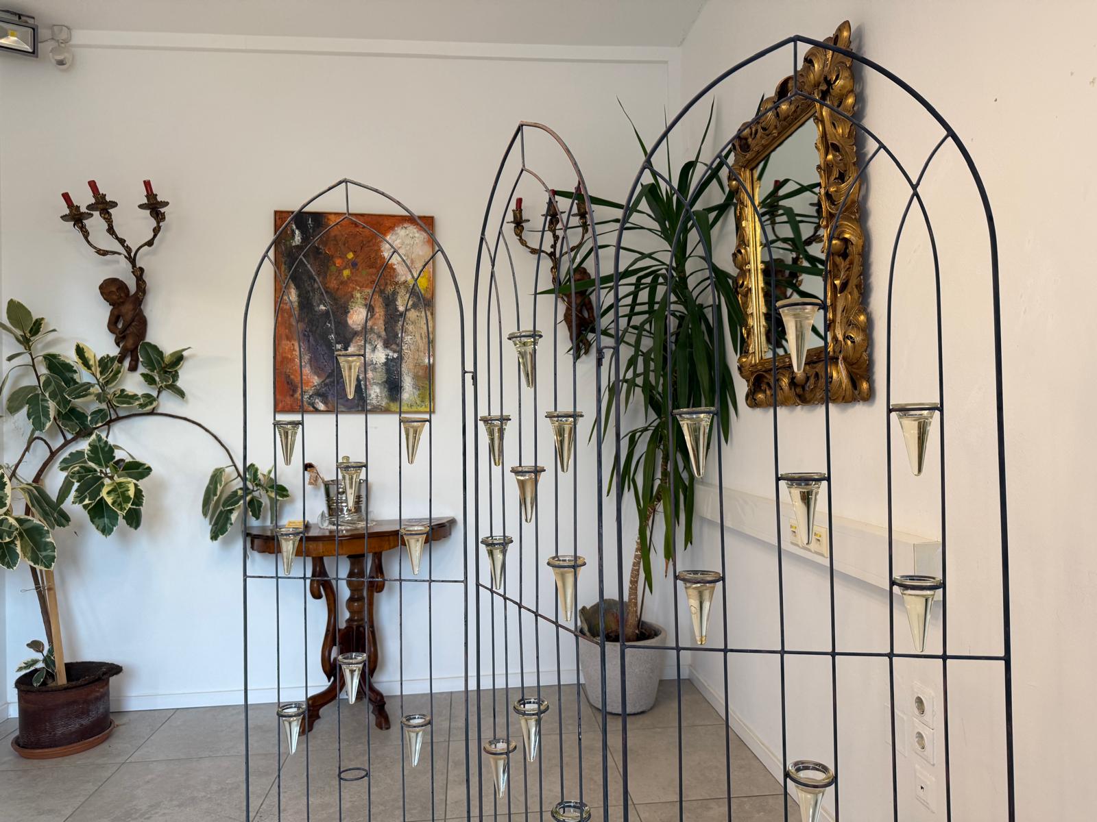 3 teiliger Metall Paravent / Raumteiler, elegante nostalgische Trennwand G1803