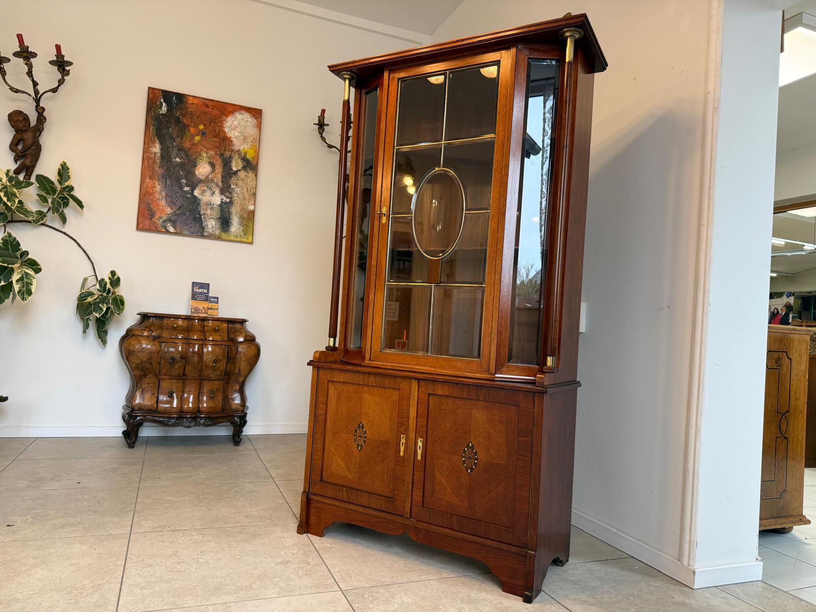 SALE Originale Jugendstil Säulenschrank Bücherschrank Vitrine Antiquität  D1151