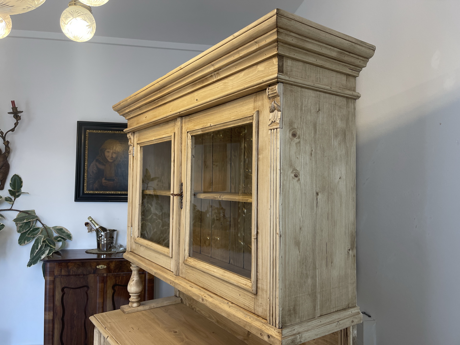Biedermeier-Barock-12b7toLbqoAoVTv Gründerzeit Küchenkredenz Antike Vitrinenschrank aus massivem Fichtenholz A4077