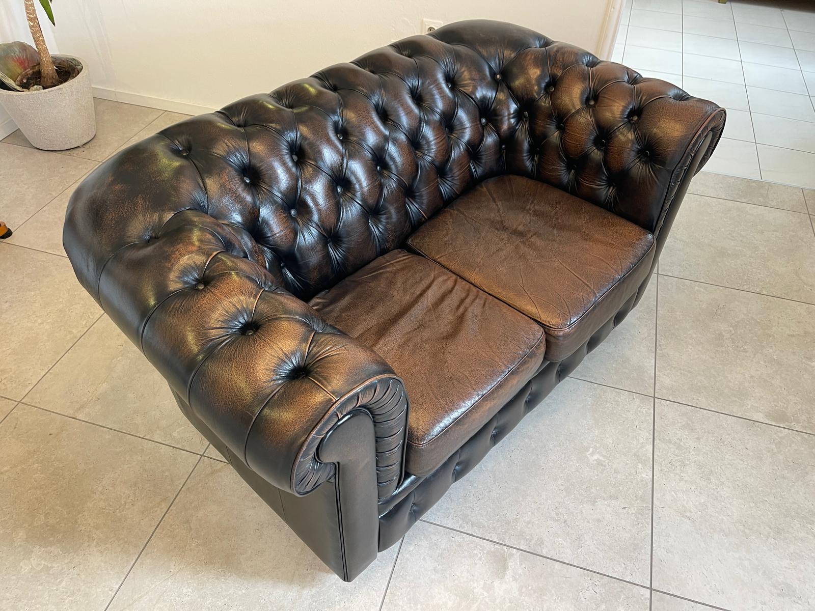 Chesterfield 2er Clubsofa Diwan Couch Zigarrenbraun G1333