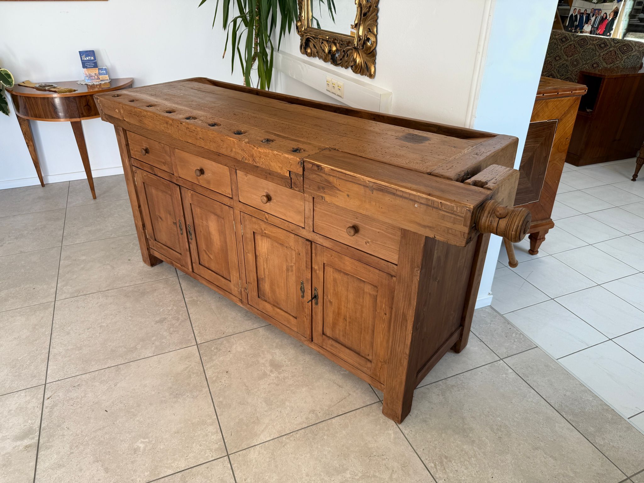 Urige Hobelbank Werkbank Pult Tresen Ladenschrank Traum G2194