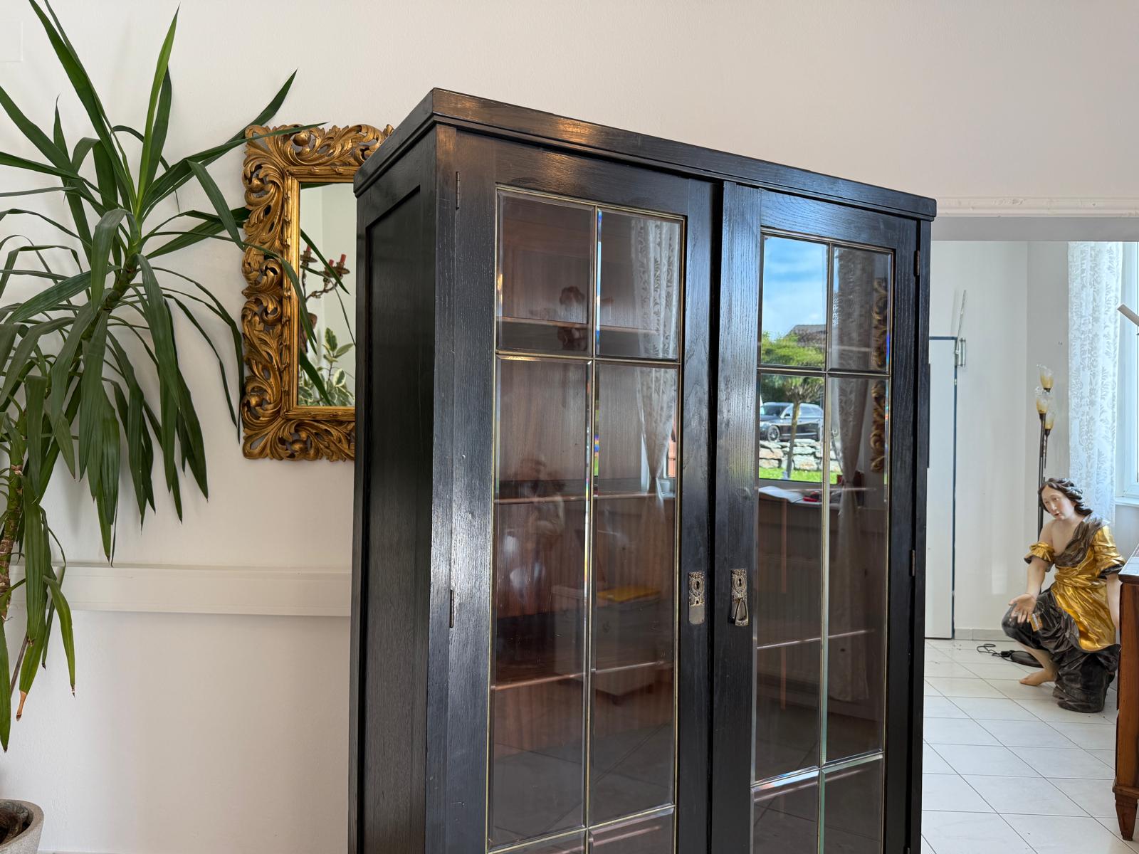 Original Jugendstil Vitrine Bücherschrank Vitrinenschrank Schwarz Antik G2059
