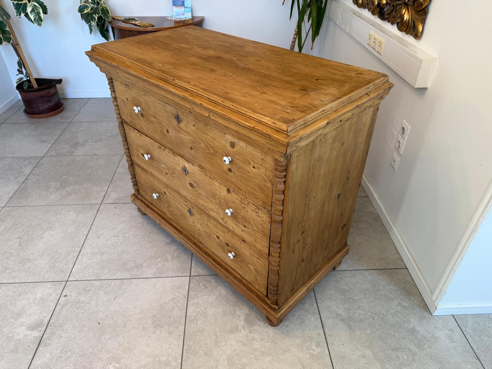 Originale Gründerzeit Kommode Antik 3 Laden aus Fichtenholz Weichholz G2281