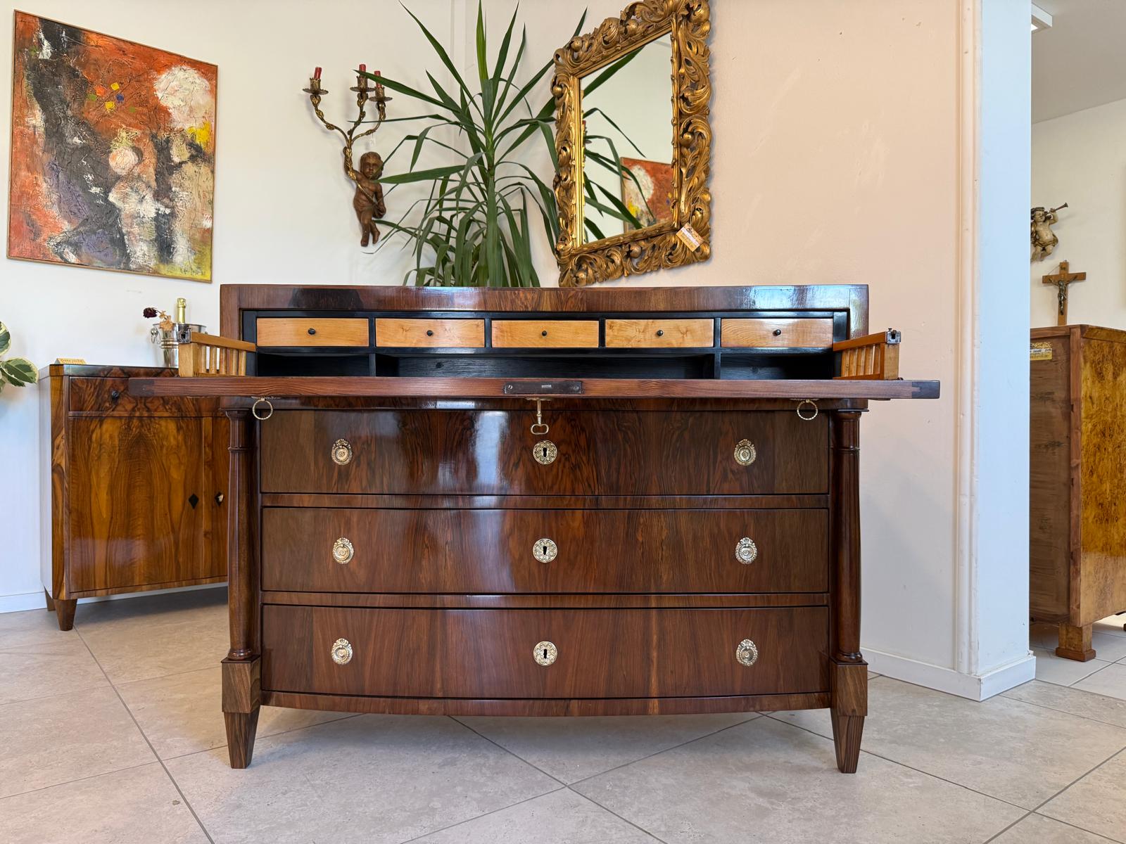 Restaurierte Biedermeier Schreibkommode Nussholz Antiquität G1967