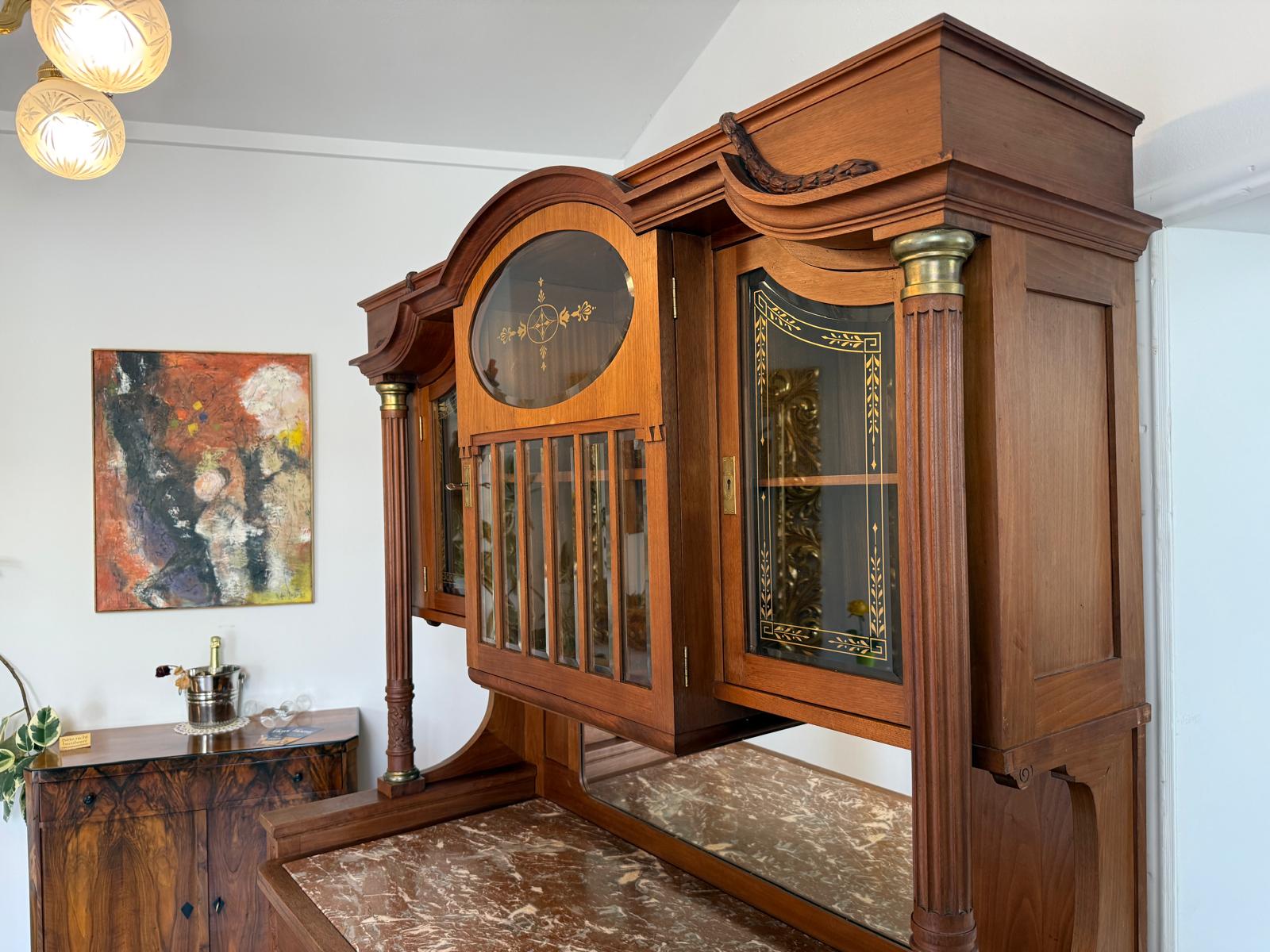 Originales Jugendstil Aufsatzbuffet Bücherschrank Vitrinenschrank G1985