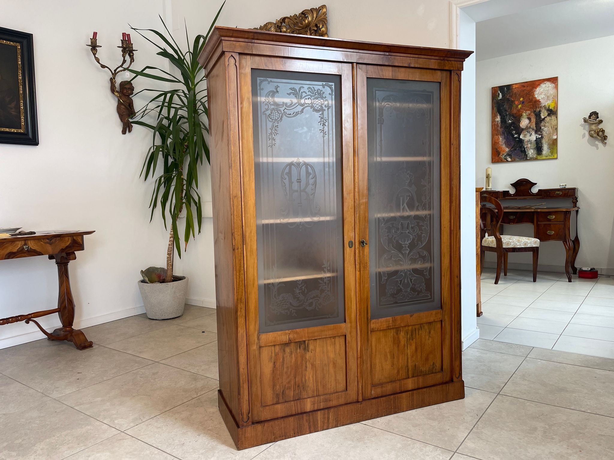 Biedermeier Bücherschrank Glasschrank Kasten G1519