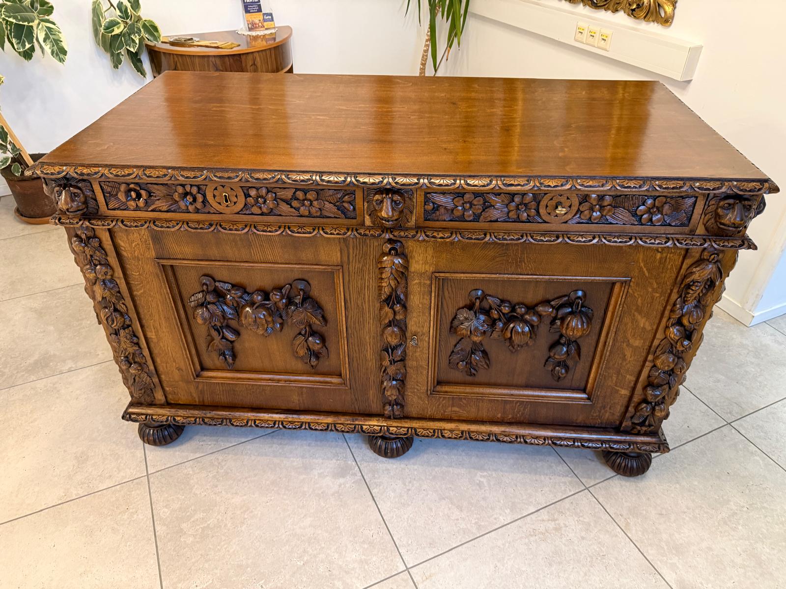 Restaurierte Gründerzeit Anrichte Vertiko Halbschrank Obstmotive G2397