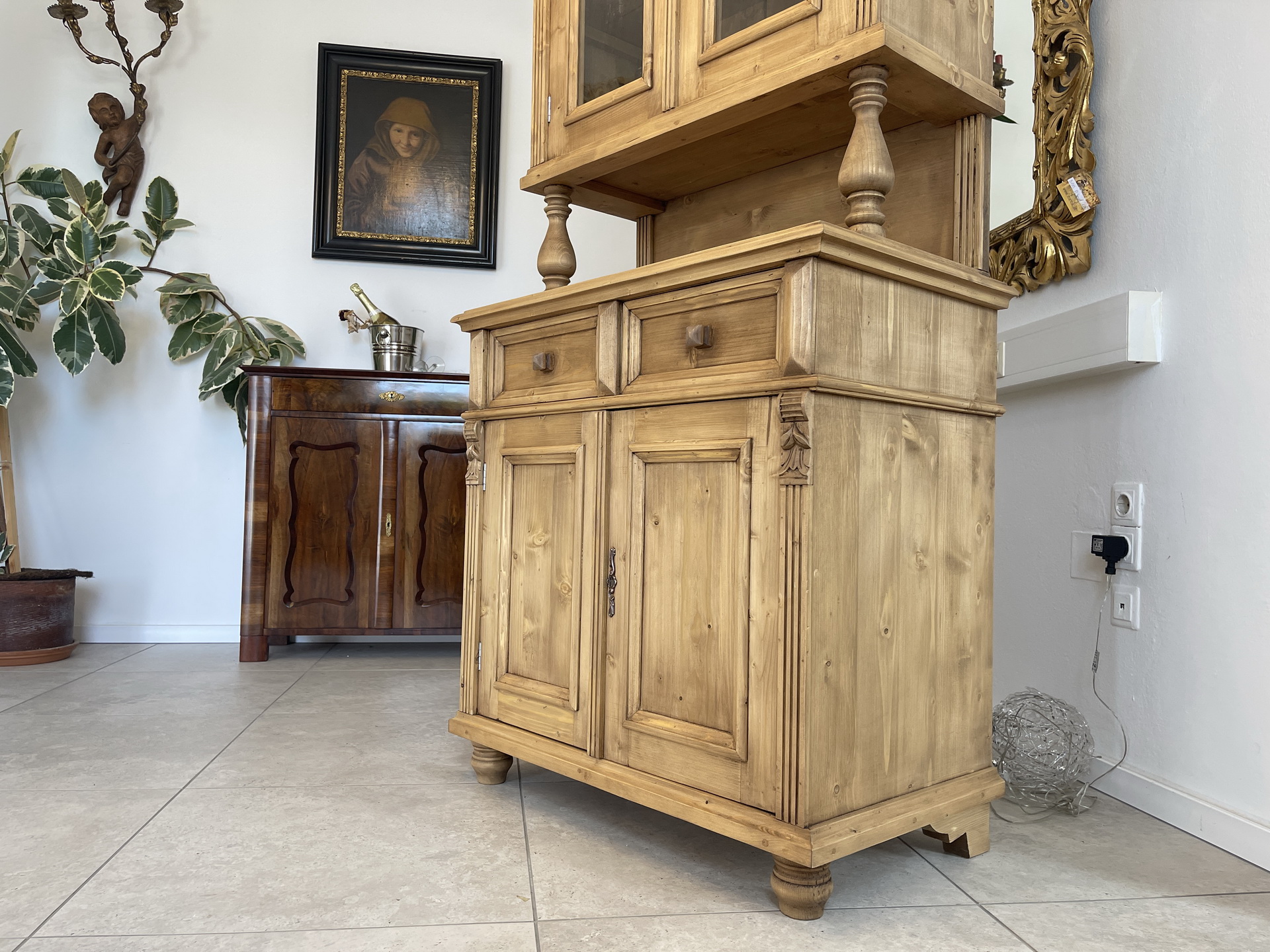 Biedermeier-Barock-17yg9HqGU6cDddP Schmale Gründerzeit Küchenkredenz Bauernschrank A4078