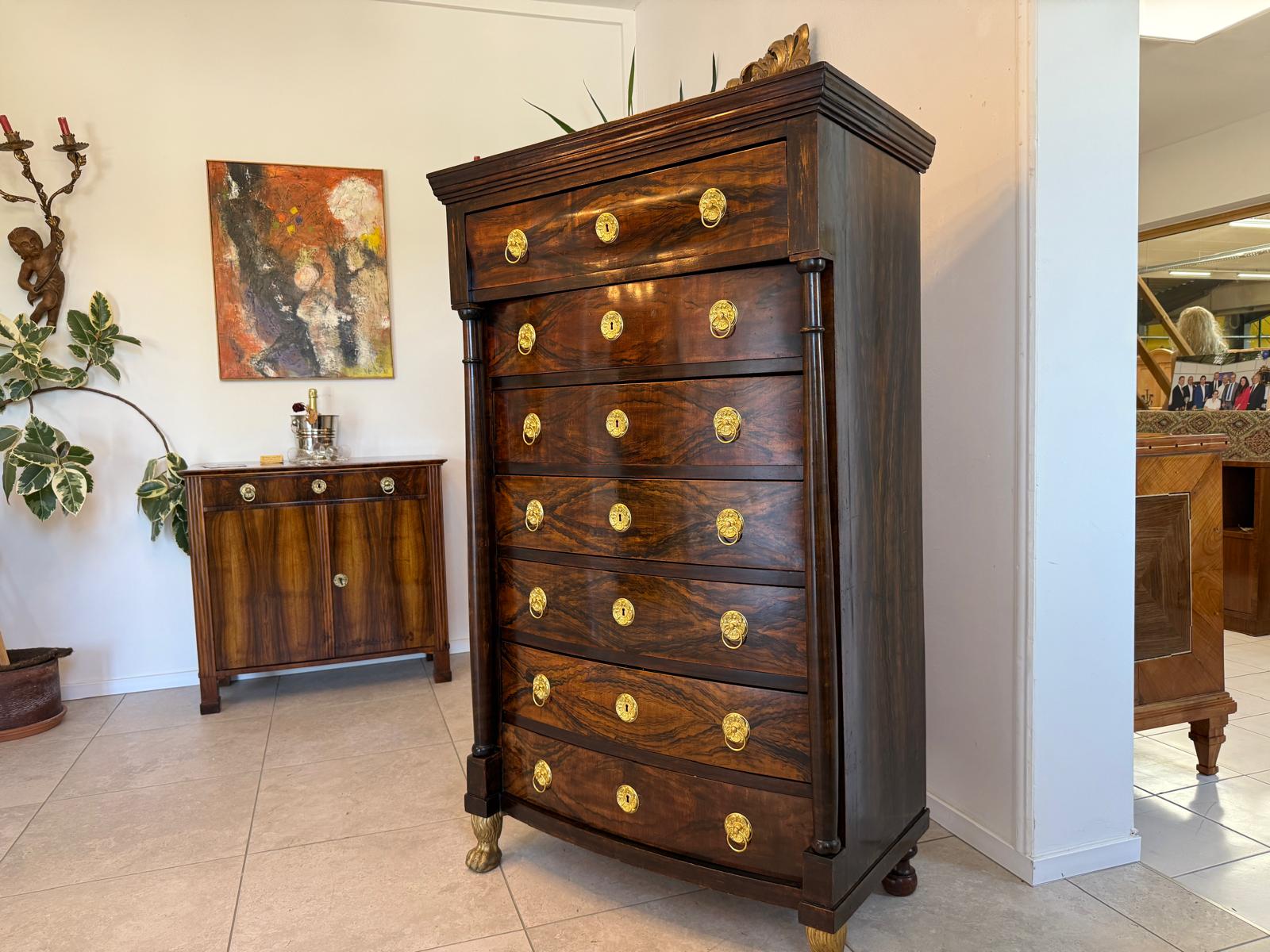 Empire Wochenkommode Nussholz Ladenschrank Antik G2089