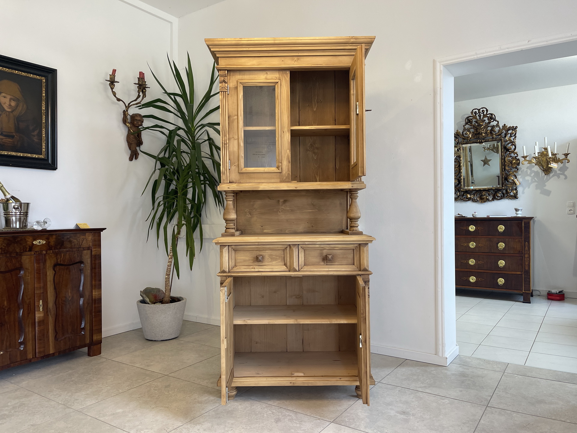Biedermeier-Barock-23xcSIsdXfSBlx0 Schmale Gründerzeit Küchenkredenz Bauernschrank A4078