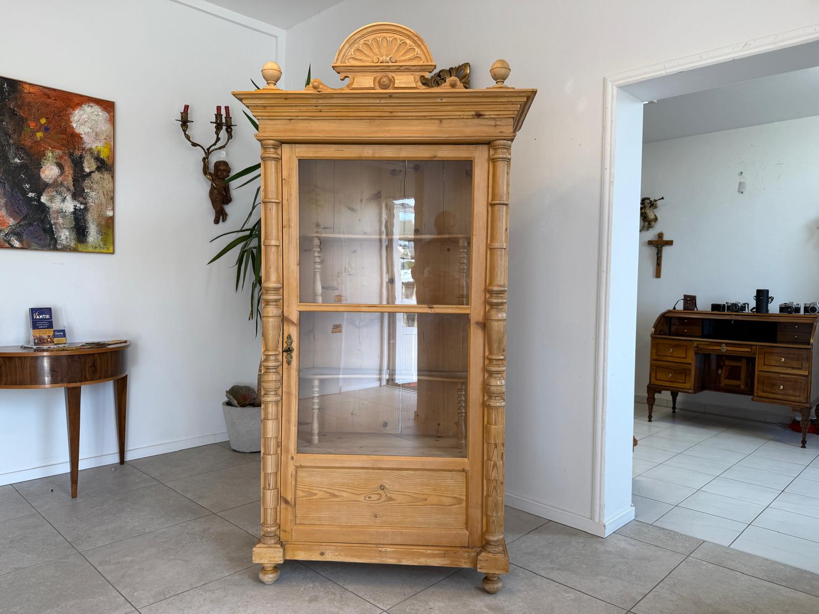 Originale Vitrine Bauernschrank Naturholz Bücherschrank Bauernvitrine Antik G2144