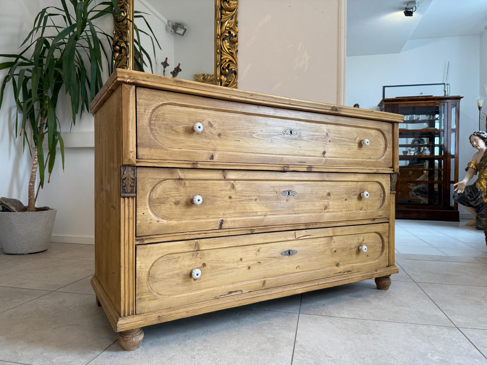 Originale Biedermeier Kommode Antik 3 Laden aus Fichtenholz Weichholz G2134