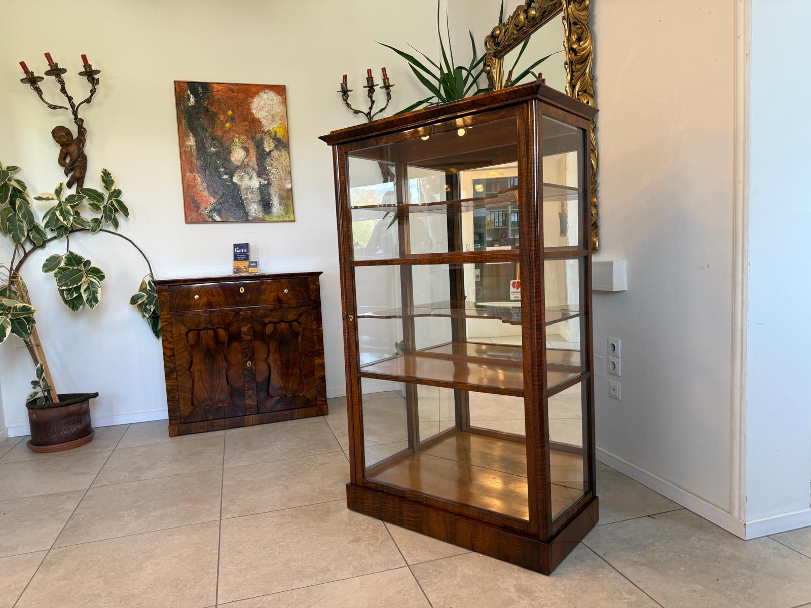 Biedermeier Vitrine Bücherschrank Nussholz Restauriert Antiquität D2394
