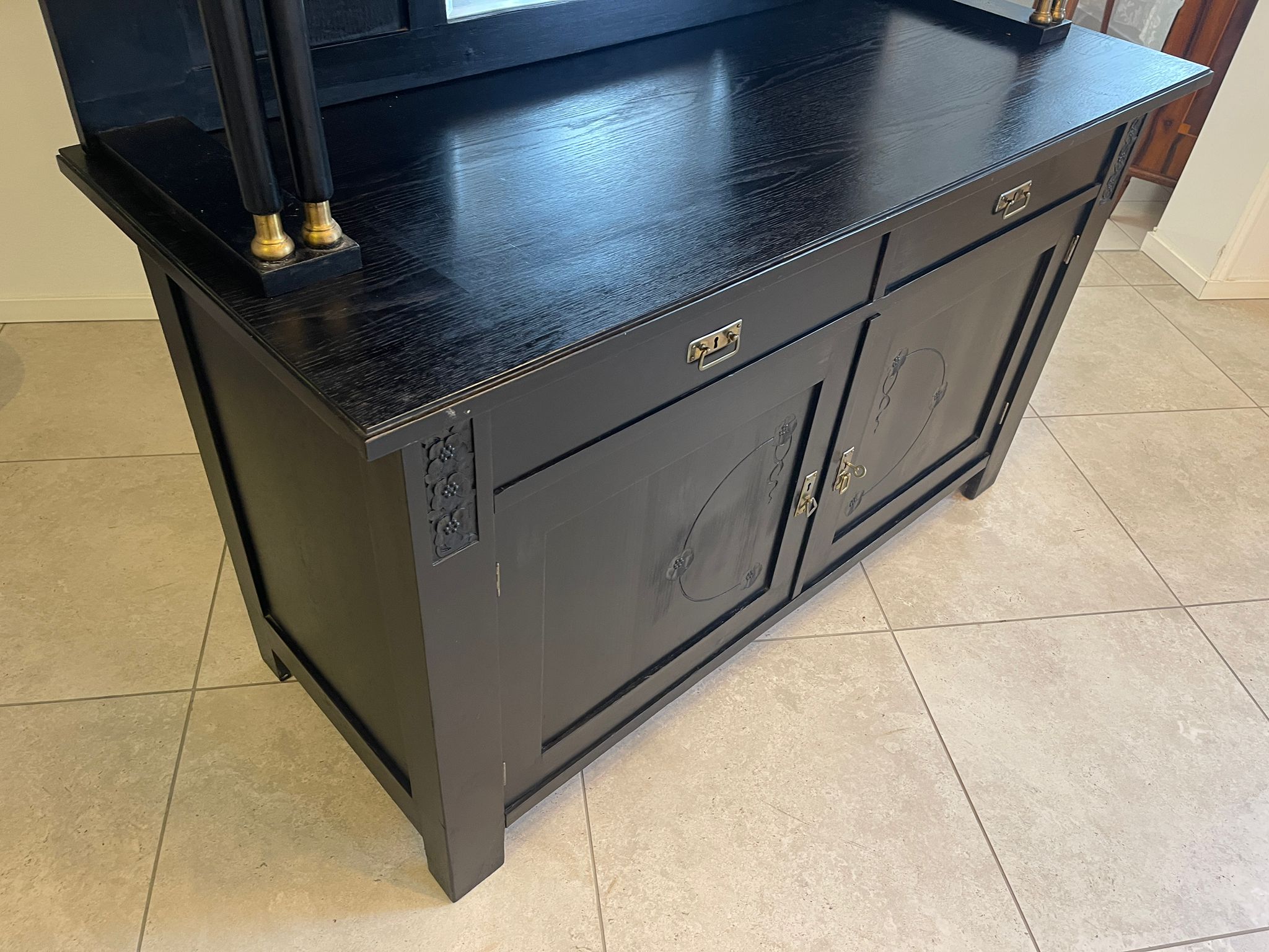 Schmale Originale Jugendstil Kredenz Bücherschrank Antiquität G1043