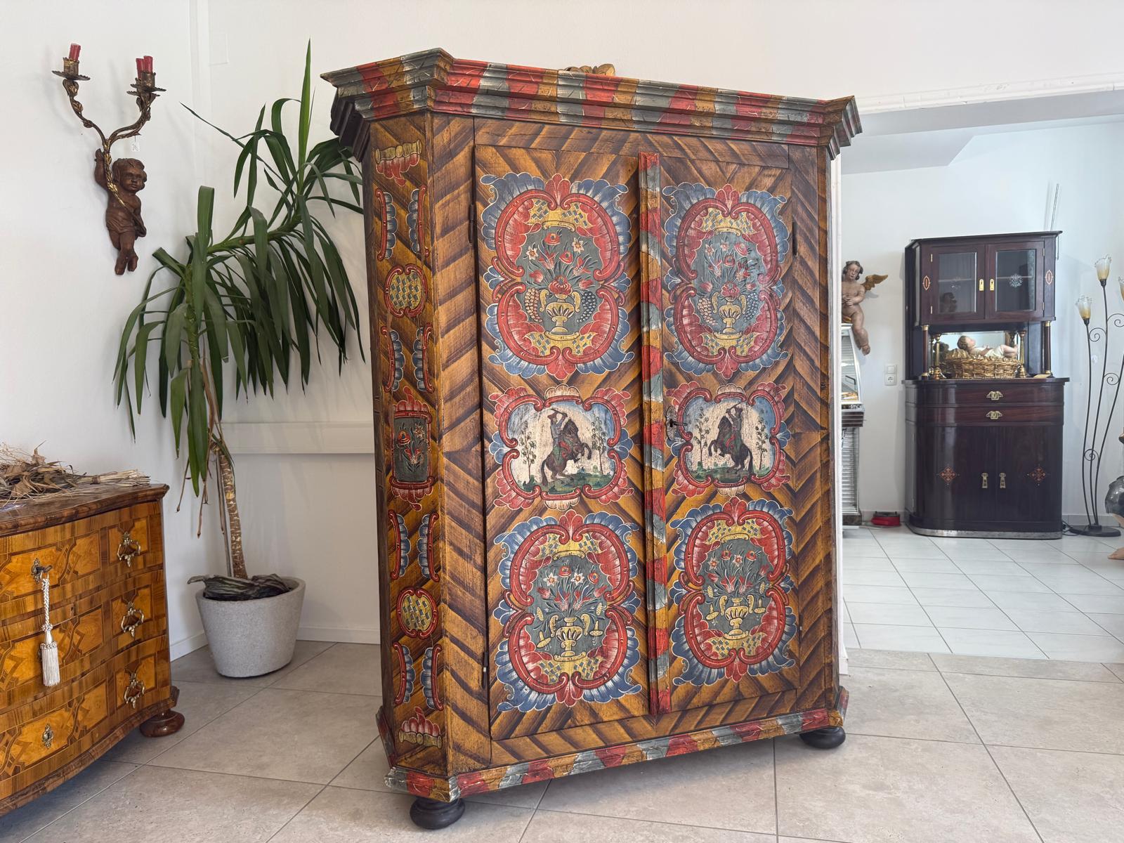 Originaler Bauernschrank Biedermeierschrank Handbemalt Reiterkasten D2795