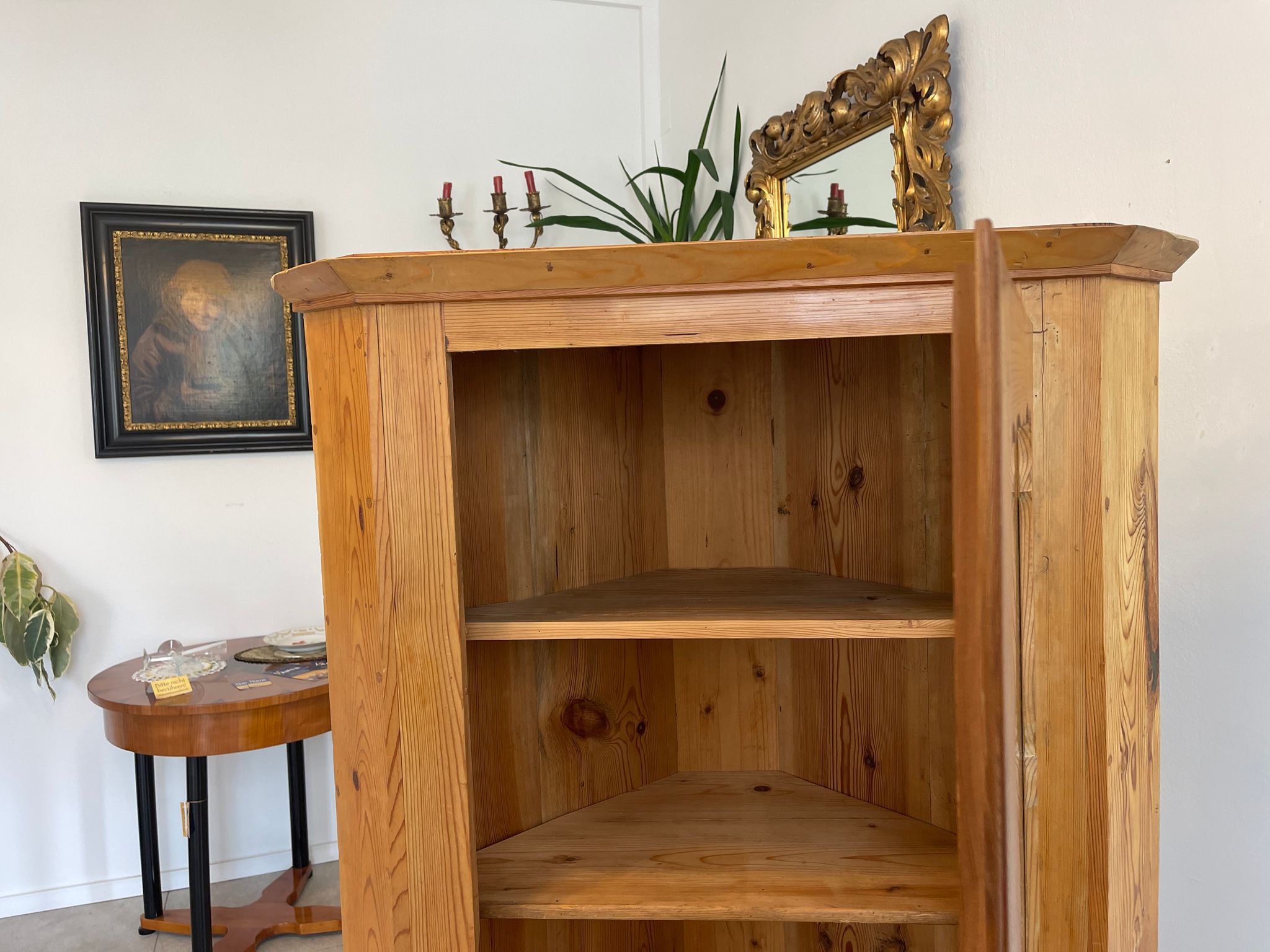 Bäuerlicher Eckschrank Eckvitrine Naturholz G1296-1