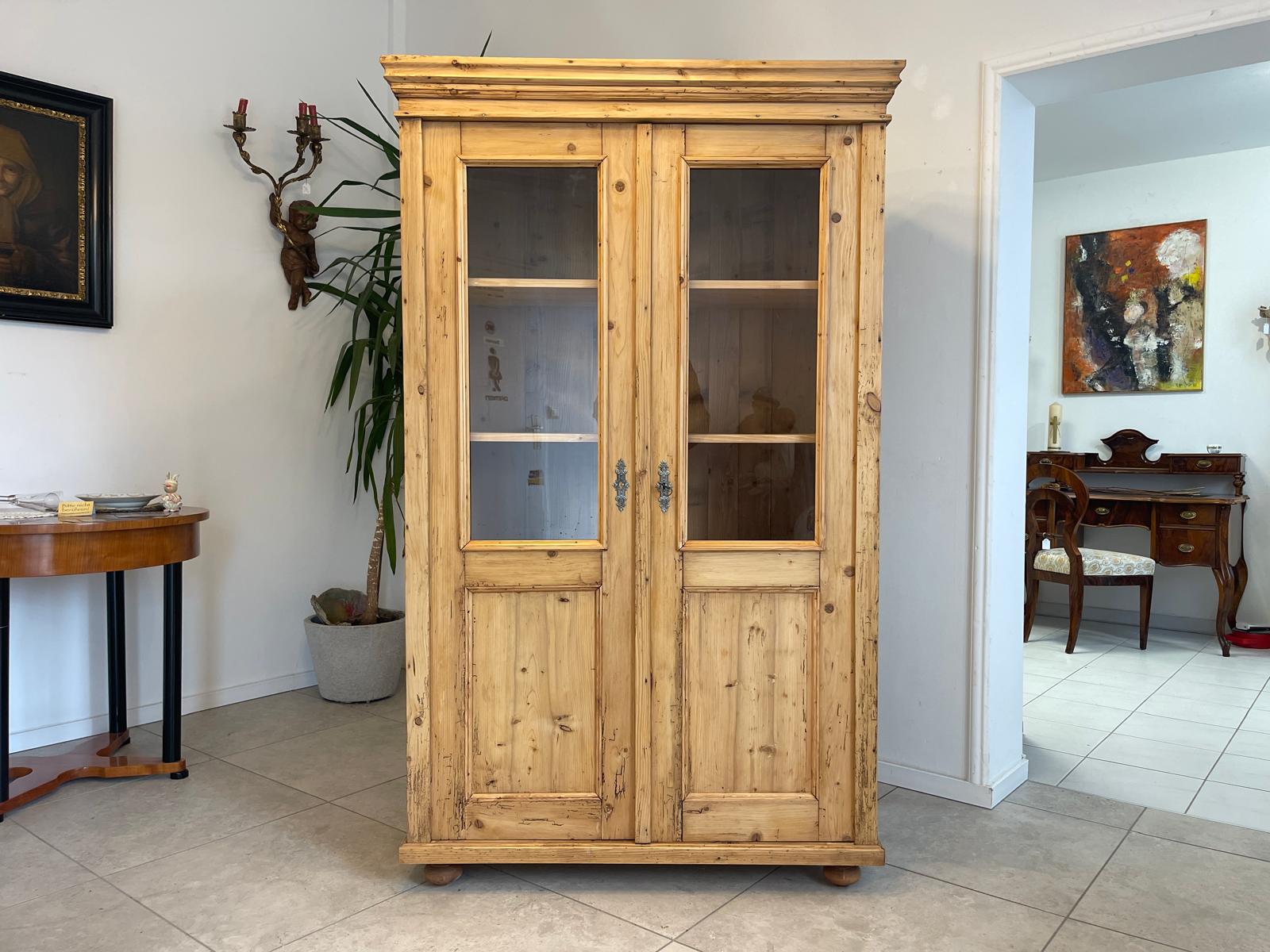 Originale Vitrine Glasvitirne Bücherschrank Bauernvitrine Antik Bauernkasten G1351