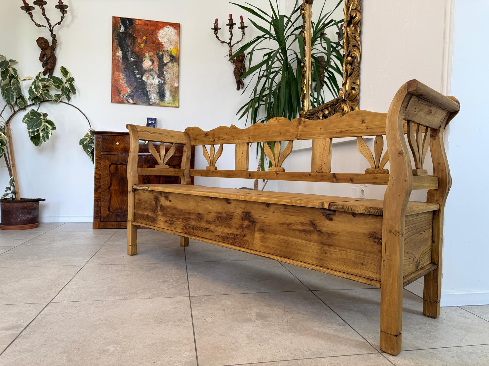 Provinzielle Biedermeier Truhenbank Landhausbank Antik D2416