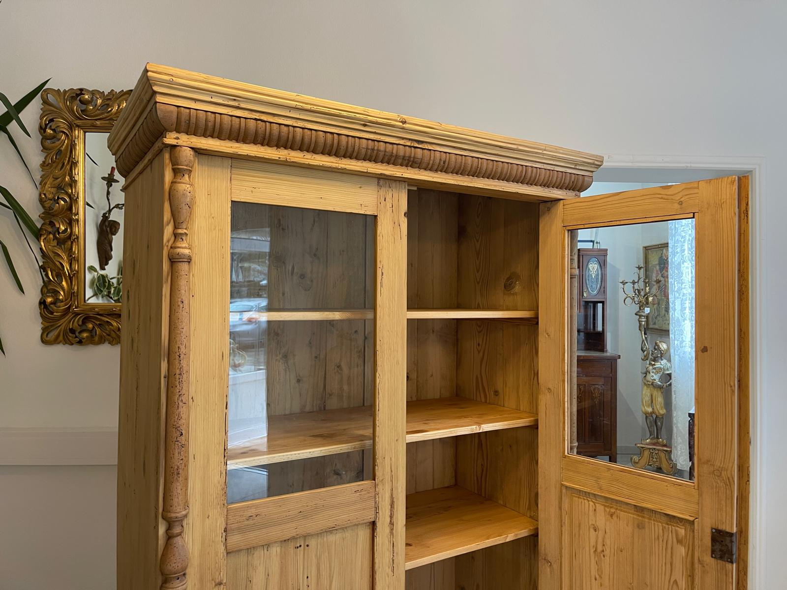 Originale Vitrine Bauernschrank Naturholz Bücherschrank Bauernvitrine Antik G1352