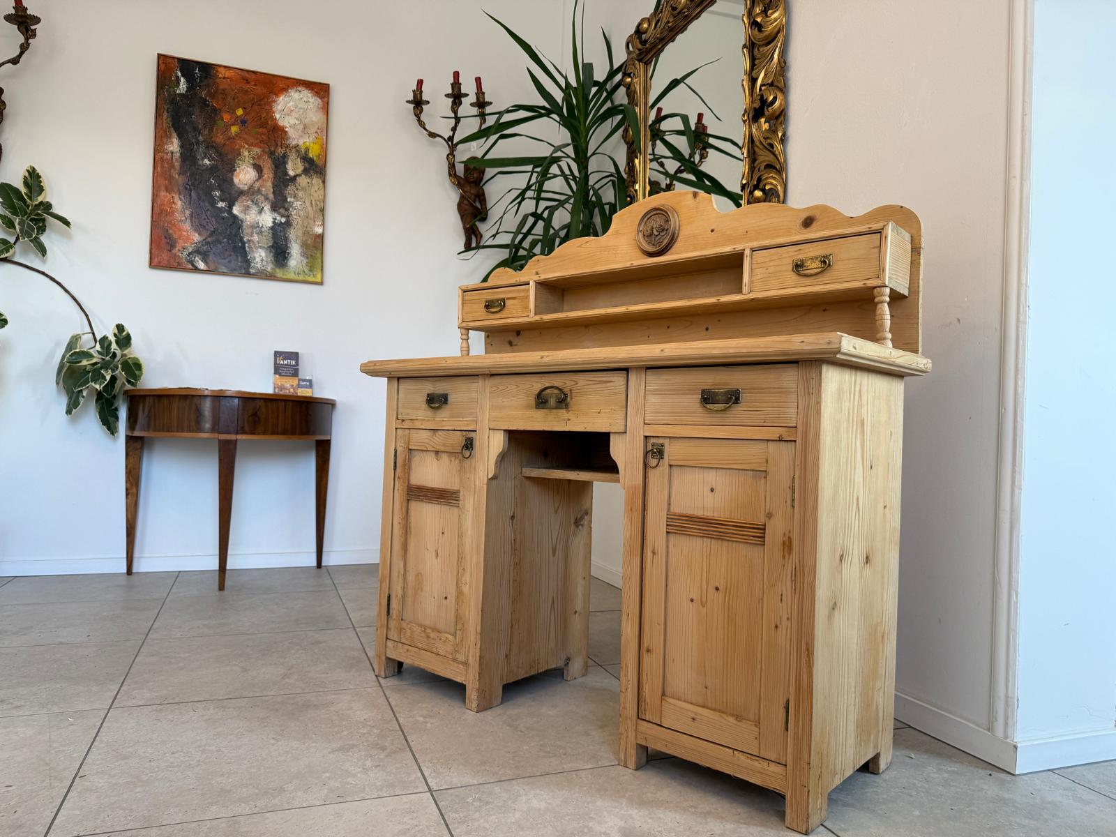 Bäuerlicher Jugendstil Aufsatz Schreibtisch Sekretär Naturholz Antik Alt G1047-1