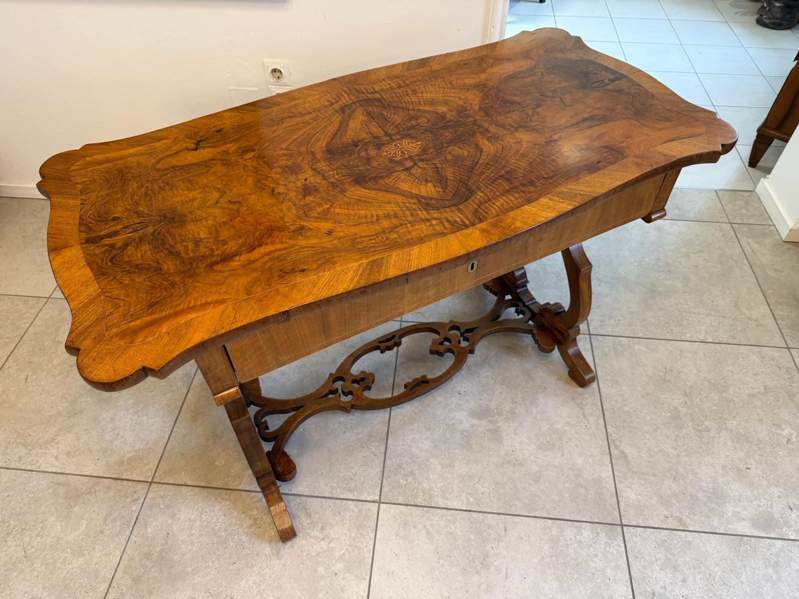 Biedermeier Tisch Schreibtisch Sekretär Marketiert Intarsien Antiquität G2373
