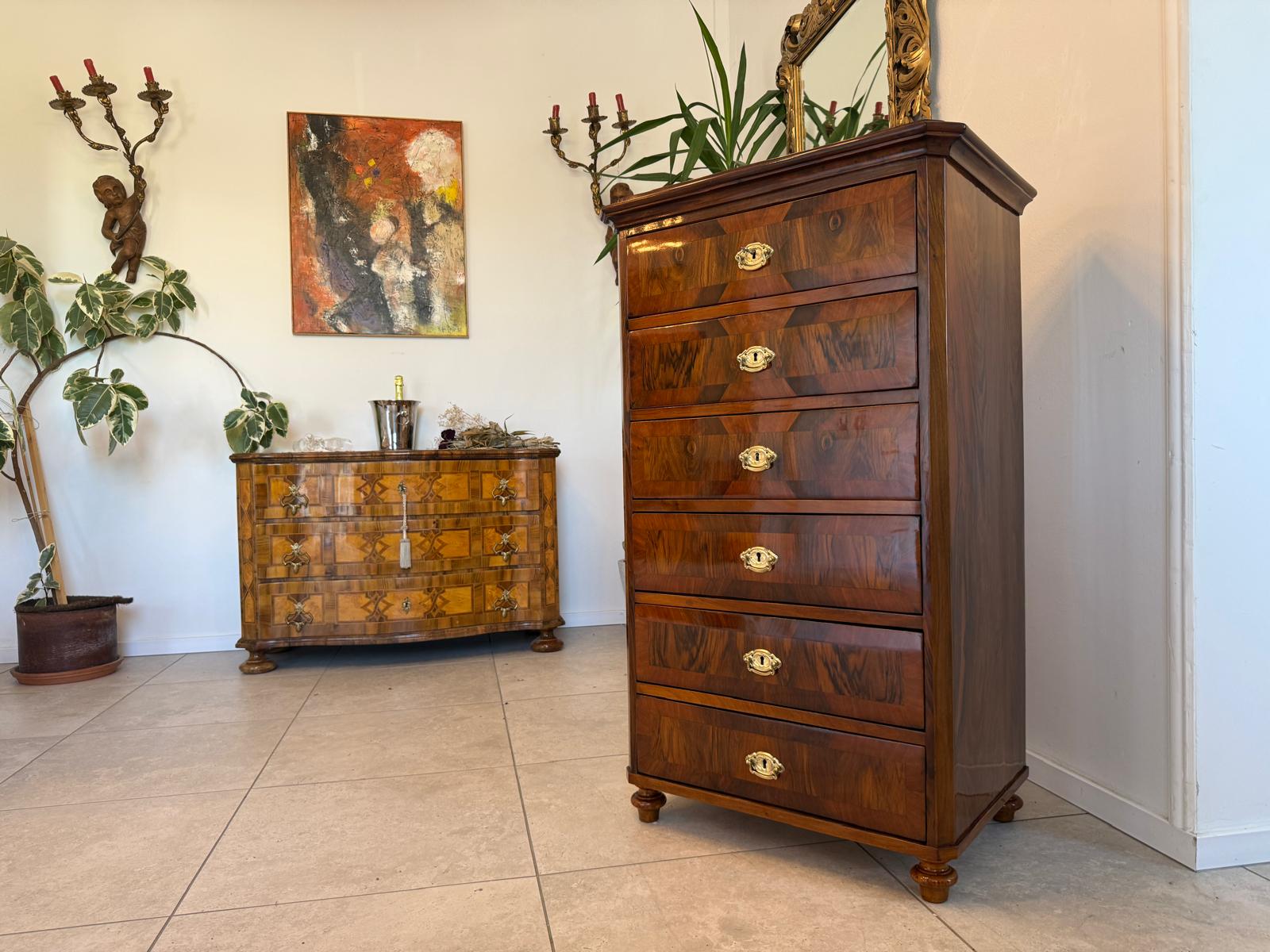 Biedermeier Wochenkommode Nussholz Restauriert Antiquität D2684