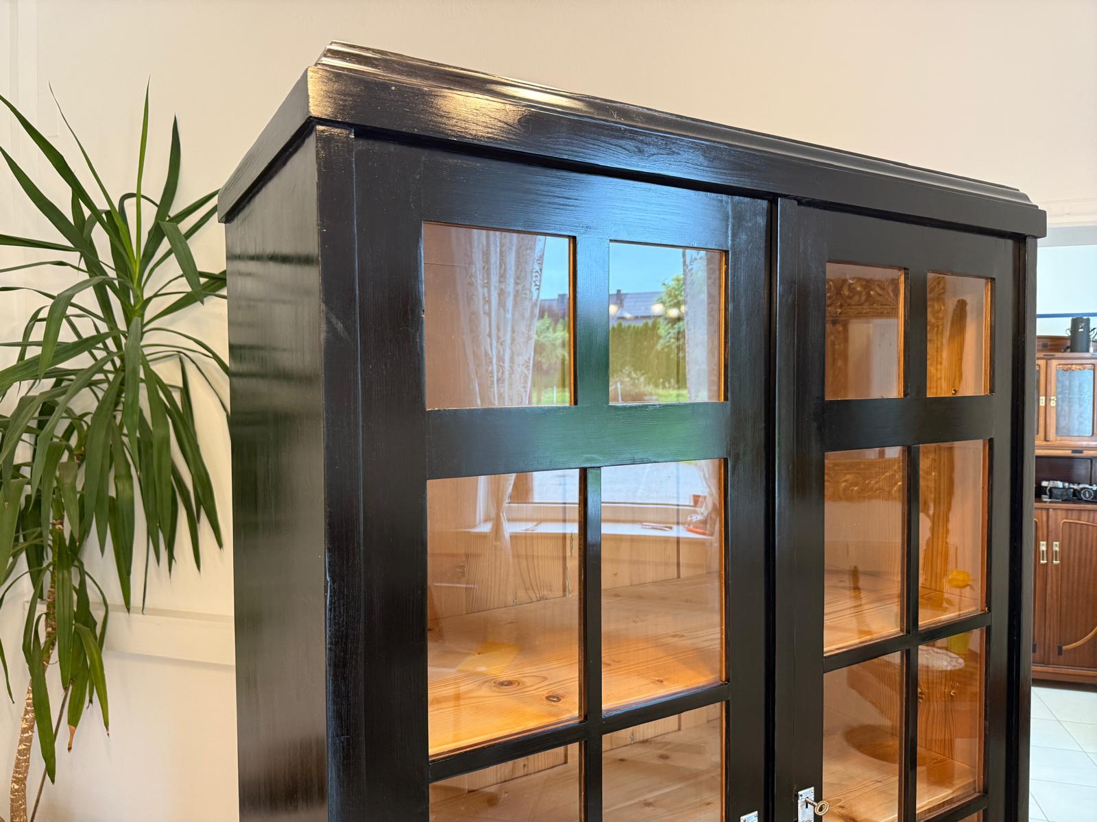 Sale Restaurierte Jugendstil Vitrine Bücherschrank Vitrinenschrank Schwarz Antik G2044