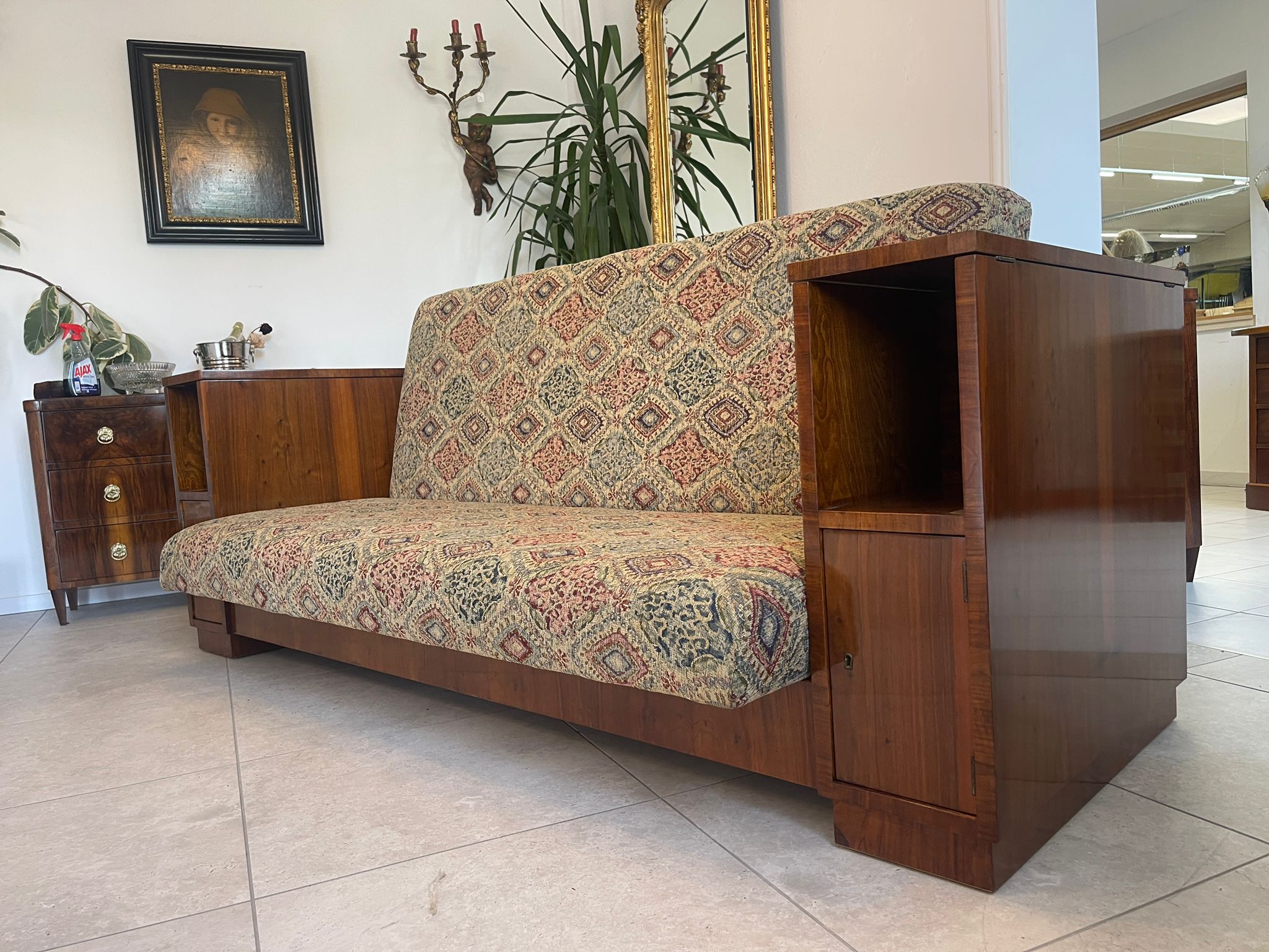d43d2ef3-2c75-4aaa-89ec-e6d405fc1786-1 Biedermeier Sofa Couch Bettbank Antik Doppelbett mit Ablagen A4630