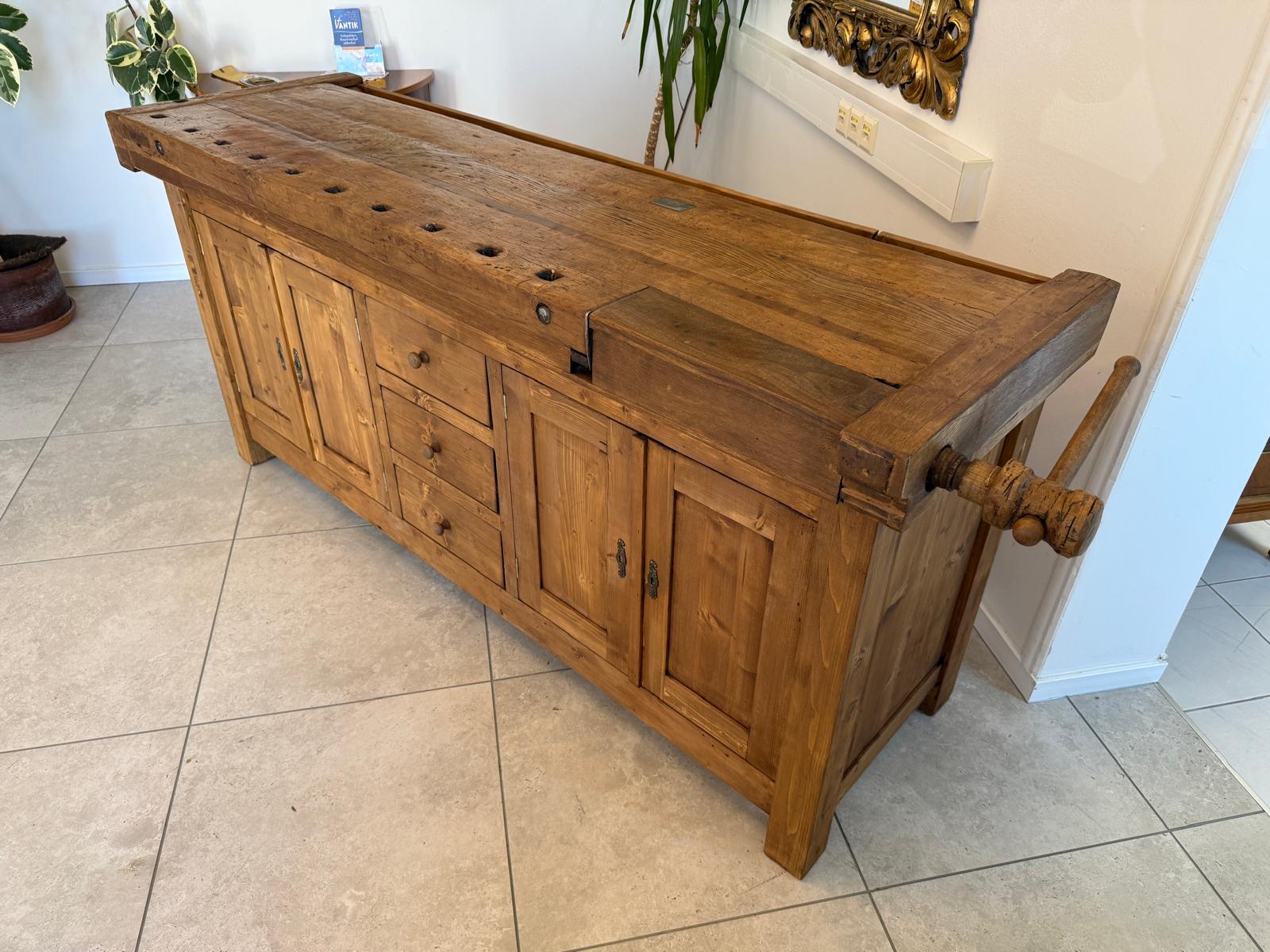 Urige Hobelbank Werkbank Pult Tresen Ladenschrank G2180