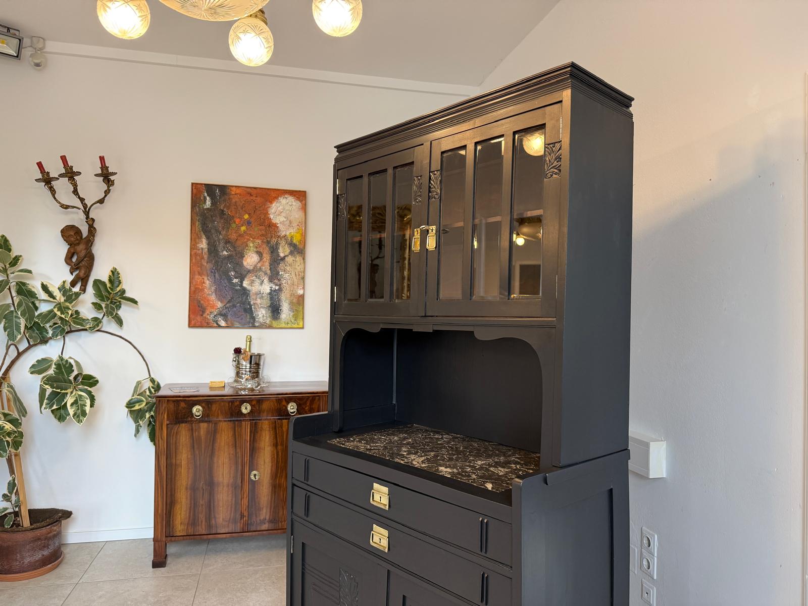 Restauriertes Jugendstil Aufsatzbuffet Bücherschrank G2095