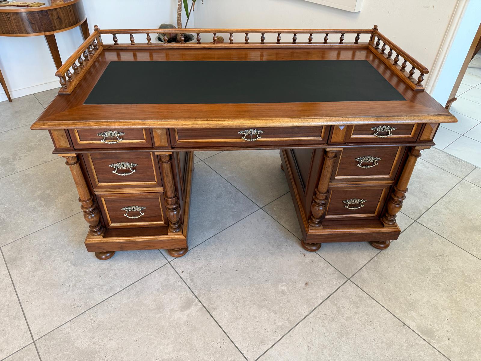 Restaurierter Original Gründerzeit Säulen Schreibtisch Sekretär Eichenholz / Nussholz  G2350