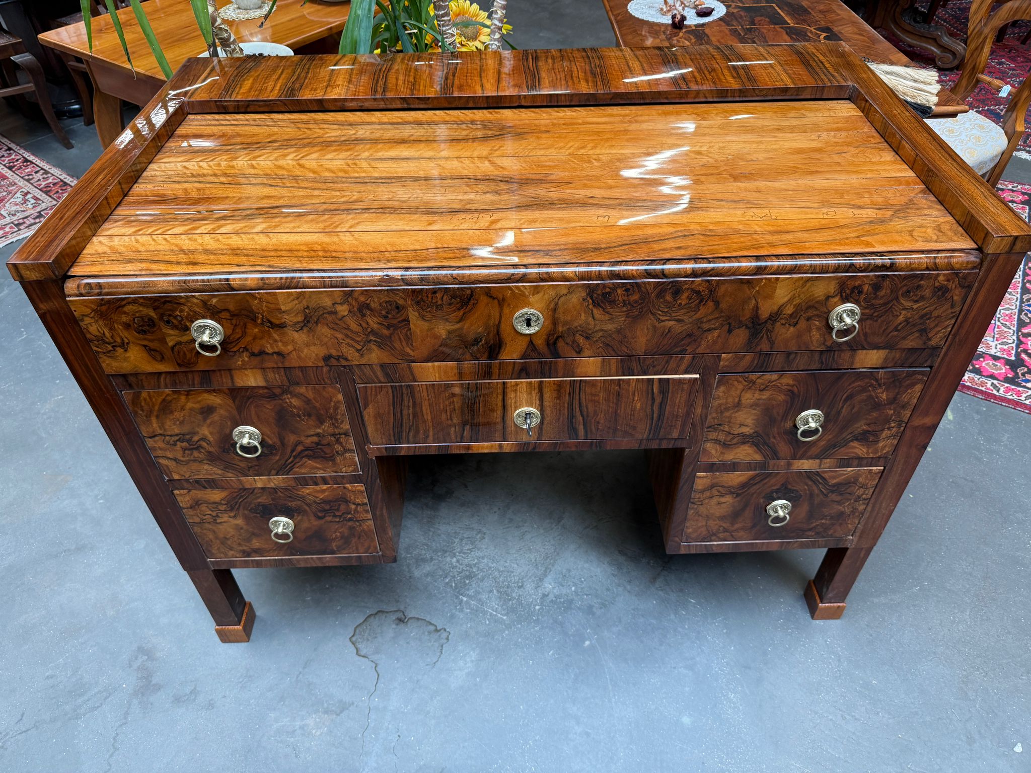 Restaurierte Biedermeier Schreibkommode Sekretär Nussholz Antiquität G2054