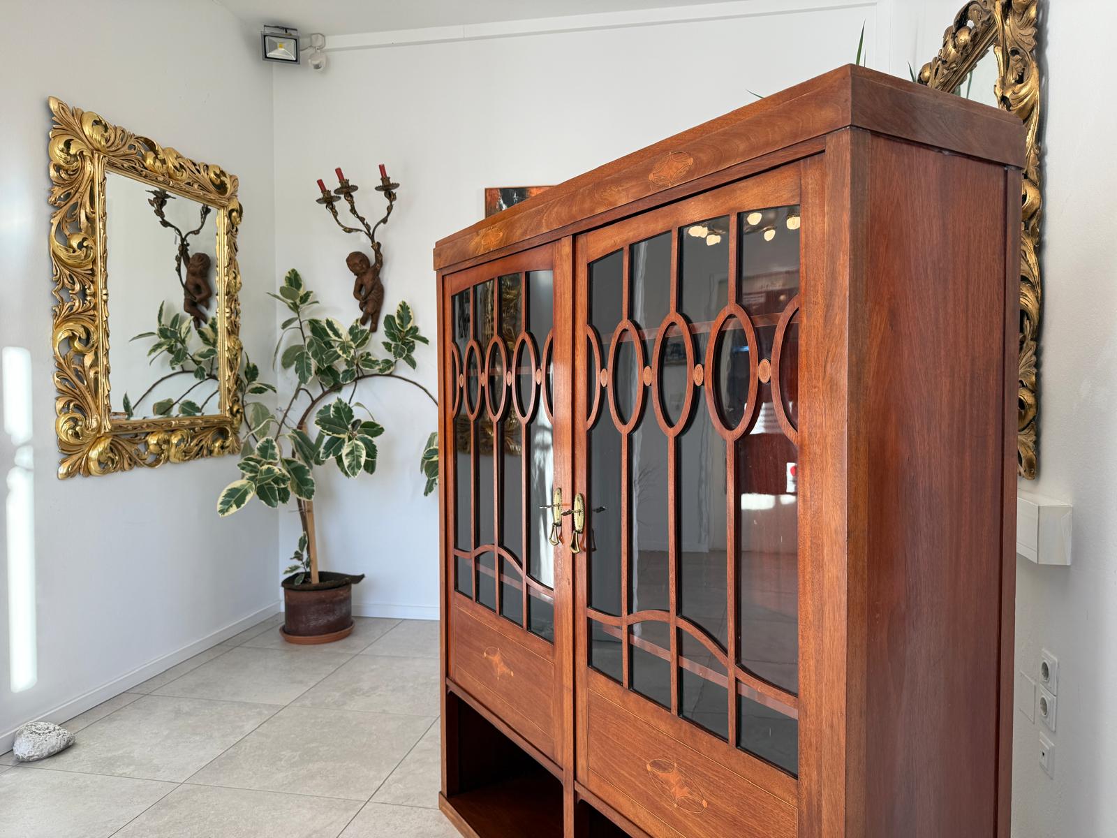 Originale Jugendstil Bücherschrank Vitrine Marketiert Antiquität G2187