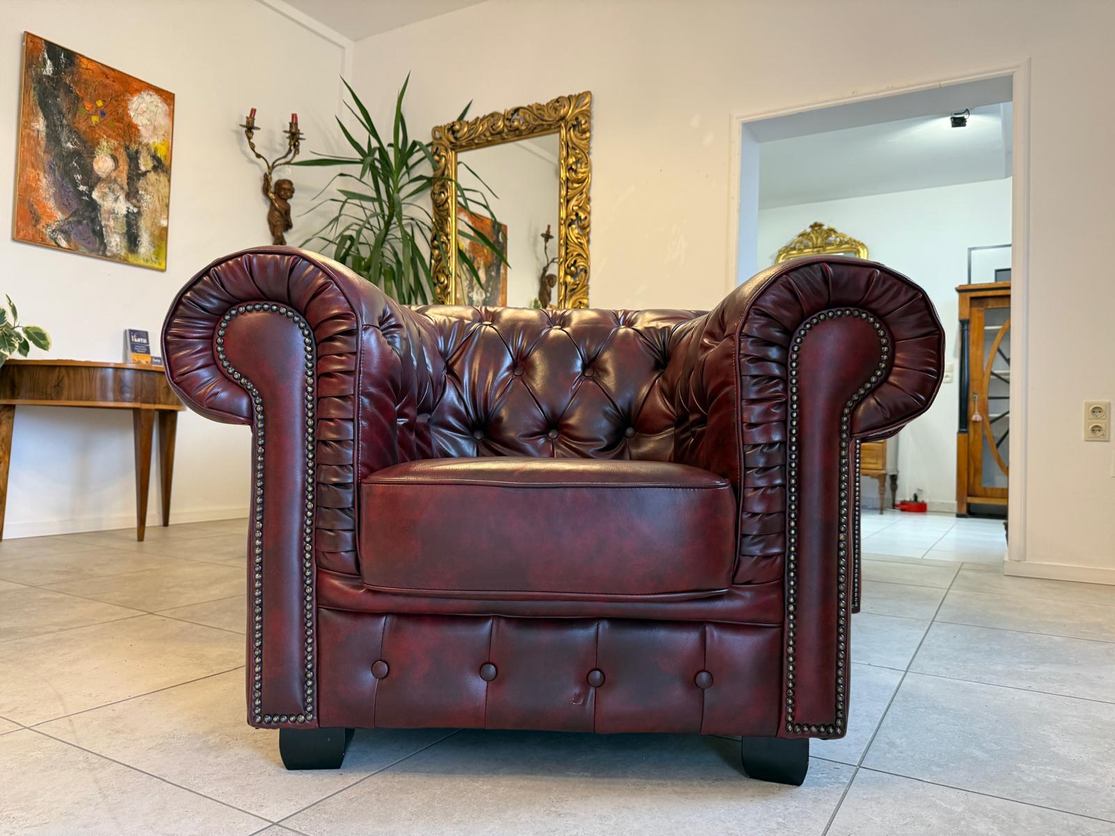 Chesterfield Ensemble 3 teilig Ledersofa Fauteuils Clubmöbel Cultmöbel G2264