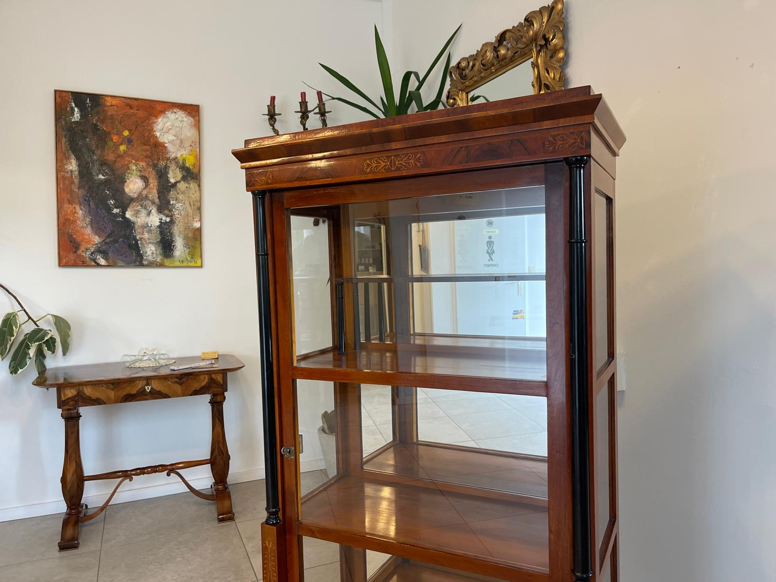 Originale Biedermeier Säulen Vitrine Glasschrank Antiquität Bücherschrank G1673