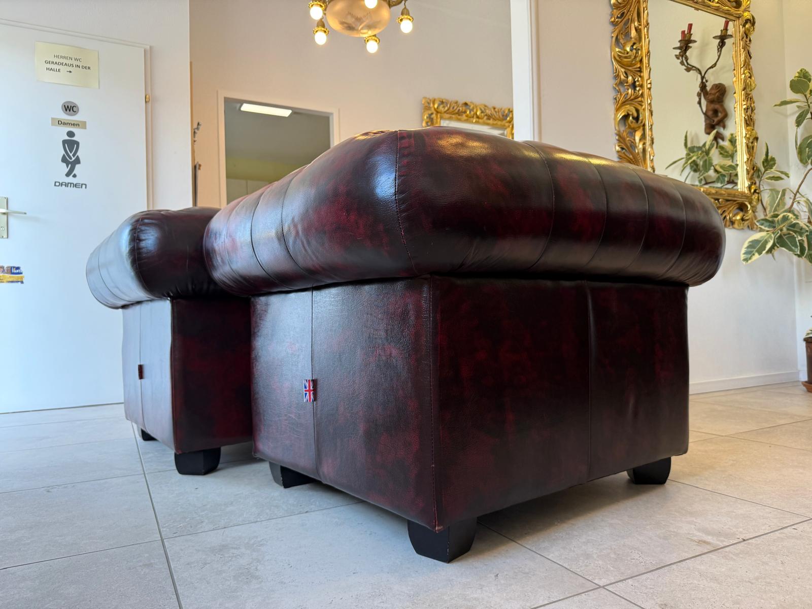 Chesterfield Ensemble 3 teilig Ledersofa Fauteuils Clubmöbel Cultmöbel G2127