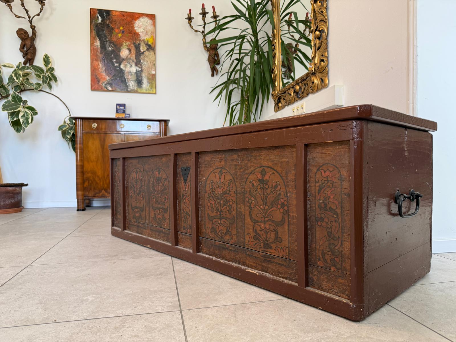 Truhe Landhaustruhe Bauerntruhe Biedermeier Truhe Handbemalt D2319
