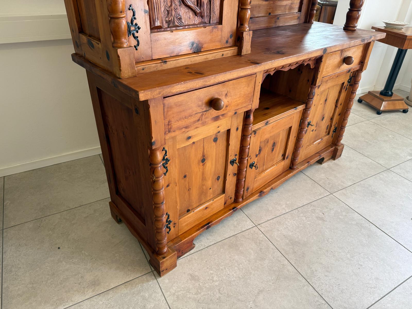 Historismus Kredenz Aufsatzschrank Buffet Tiffany Verglasung G1990