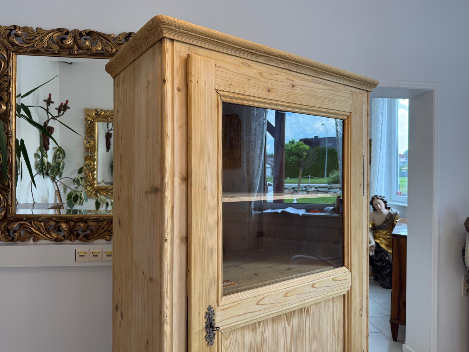 Originale Biedermeier Vitrine Bauernschrank Naturholz Bücherschrank Bauernvitrine D2591