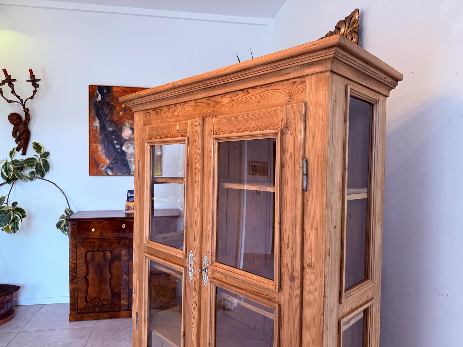 Antike Bauernvitrine Vitrine Naturholz Bücherschrank Alte Bauernmöbel D2466