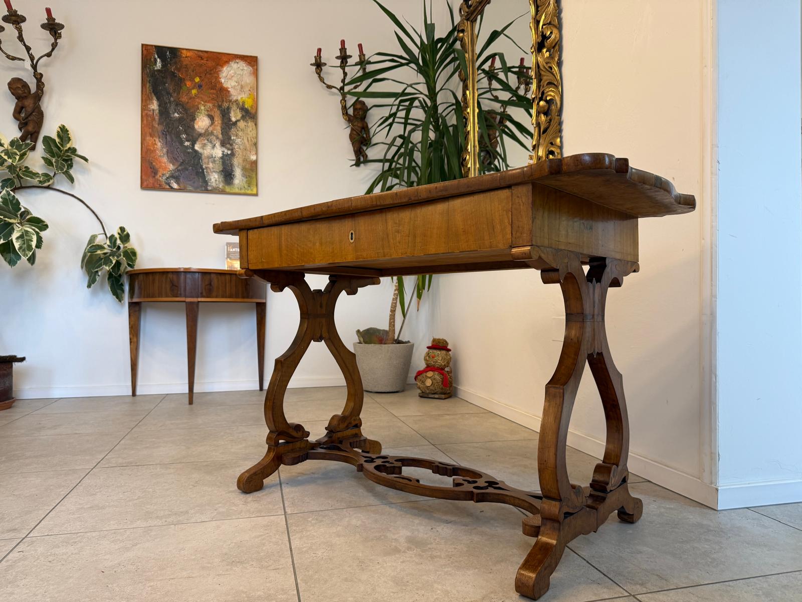 Biedermeier Tisch Schreibtisch Sekretär Marketiert Intarsien Antiquität G2373