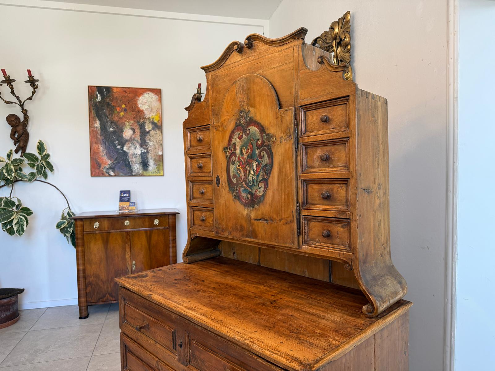 Bäuerlicher Bücherschrank Vitrine Bauernvitrine Bauernschrank Naturholz D2323