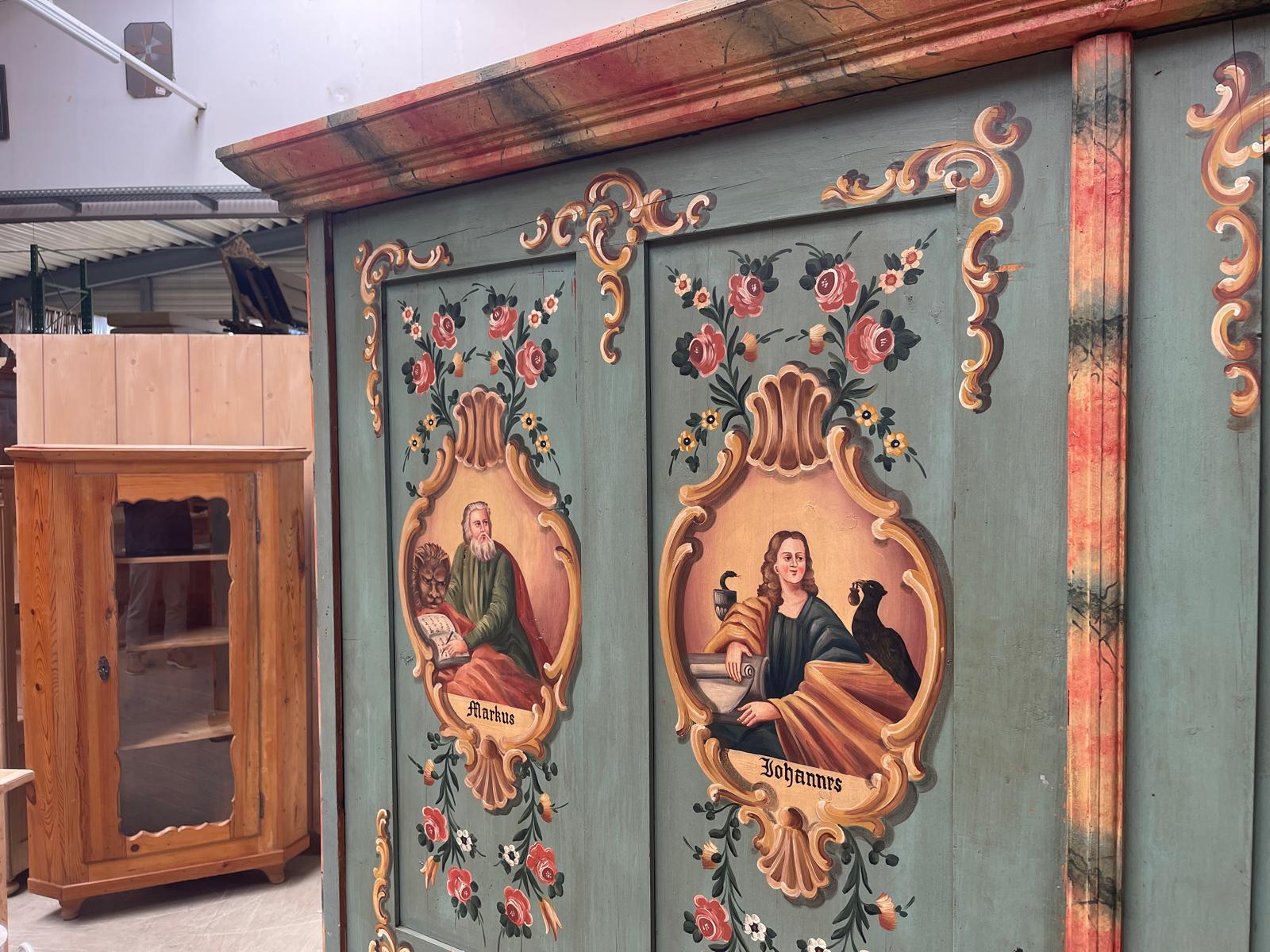 Antiker Sakristei-Schrank Apostelschrank Handbemalt Rarität G1304