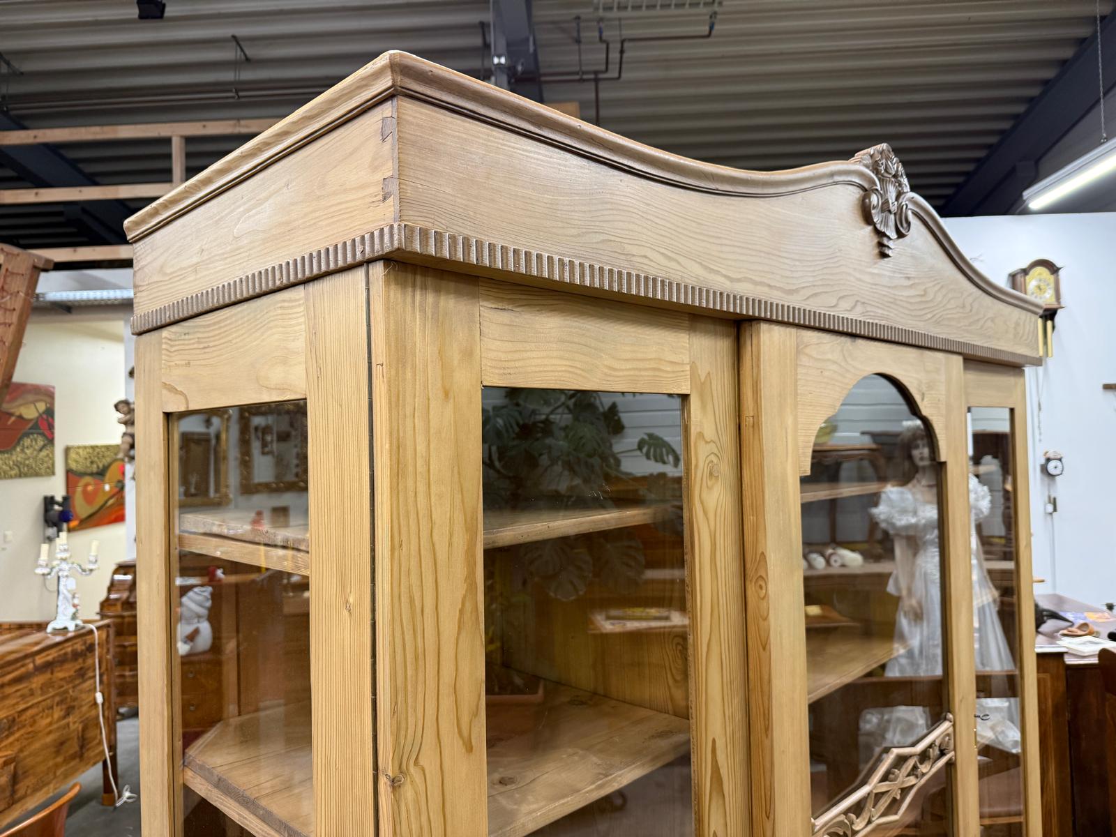 Antiker Bäuerlicher Bücherschrank Große Bibliotheksvitrine Glasschrank G2265