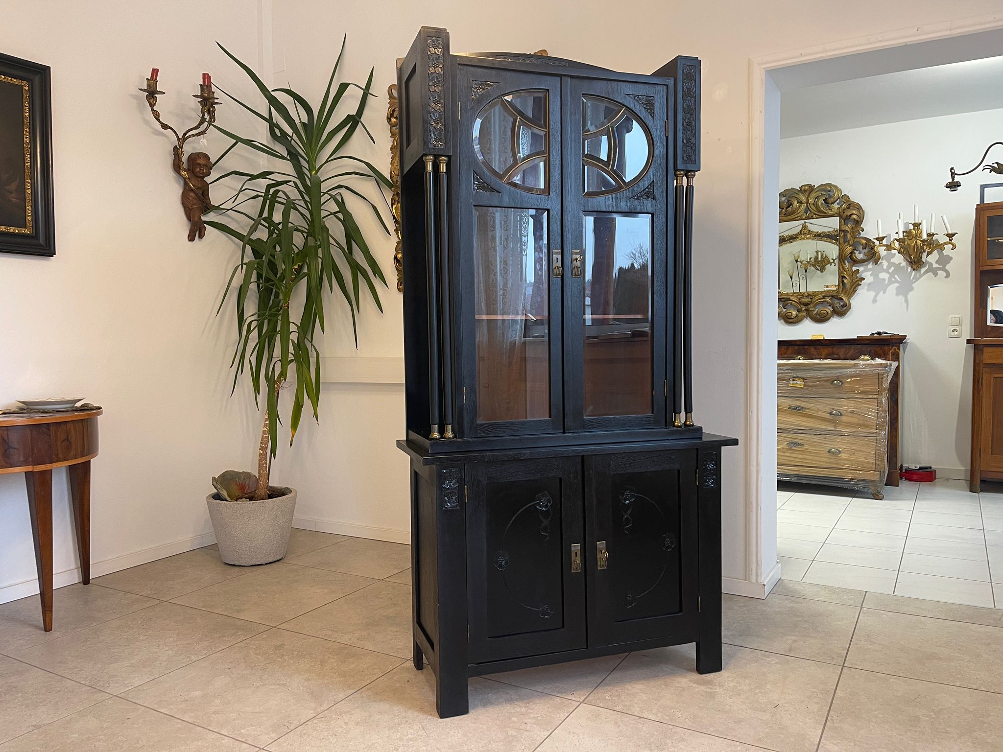 Schmale Originale Jugendstil Kredenz Bücherschrank Antiquität G1044