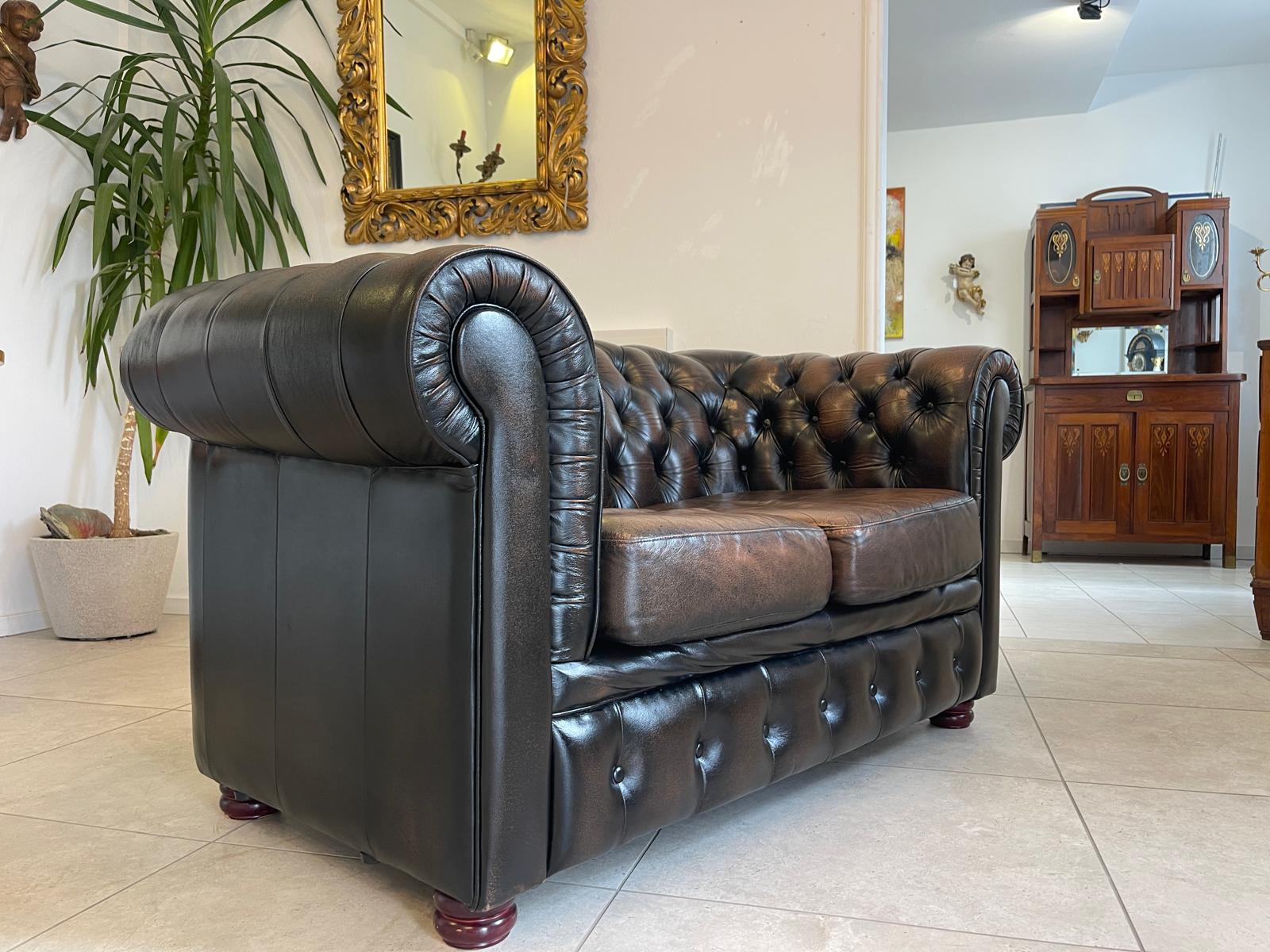 Chesterfield 2er Clubsofa Diwan Couch Zigarrenbraun G1333